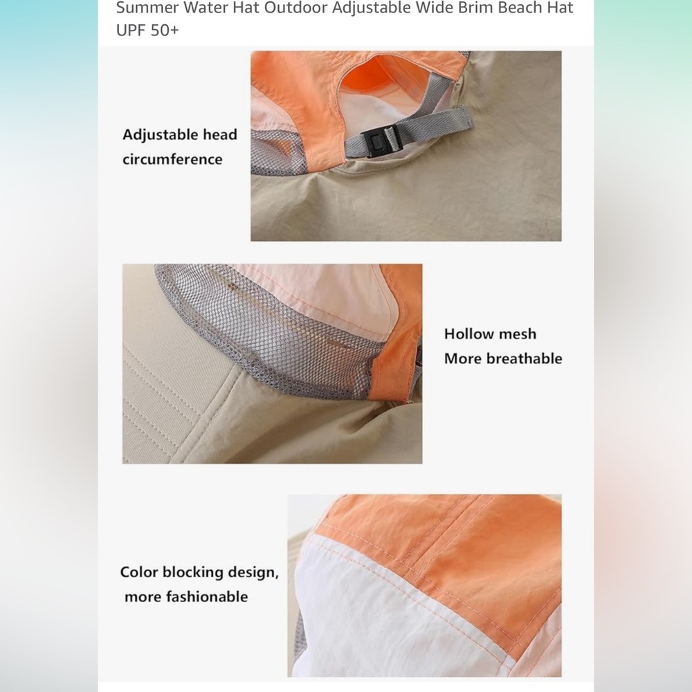 Moon Kitty Kids Sun Hat with Neck Flap - Beige, White, and Orange - Picture 5 of 11
